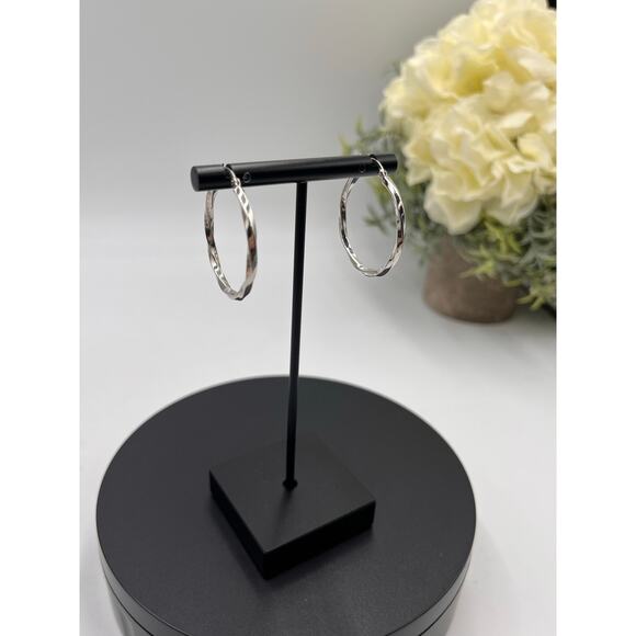 FZN IN 925 Designer Sterling Silver Twisted Hoop Pierced Earrings - Picture 2 of 8